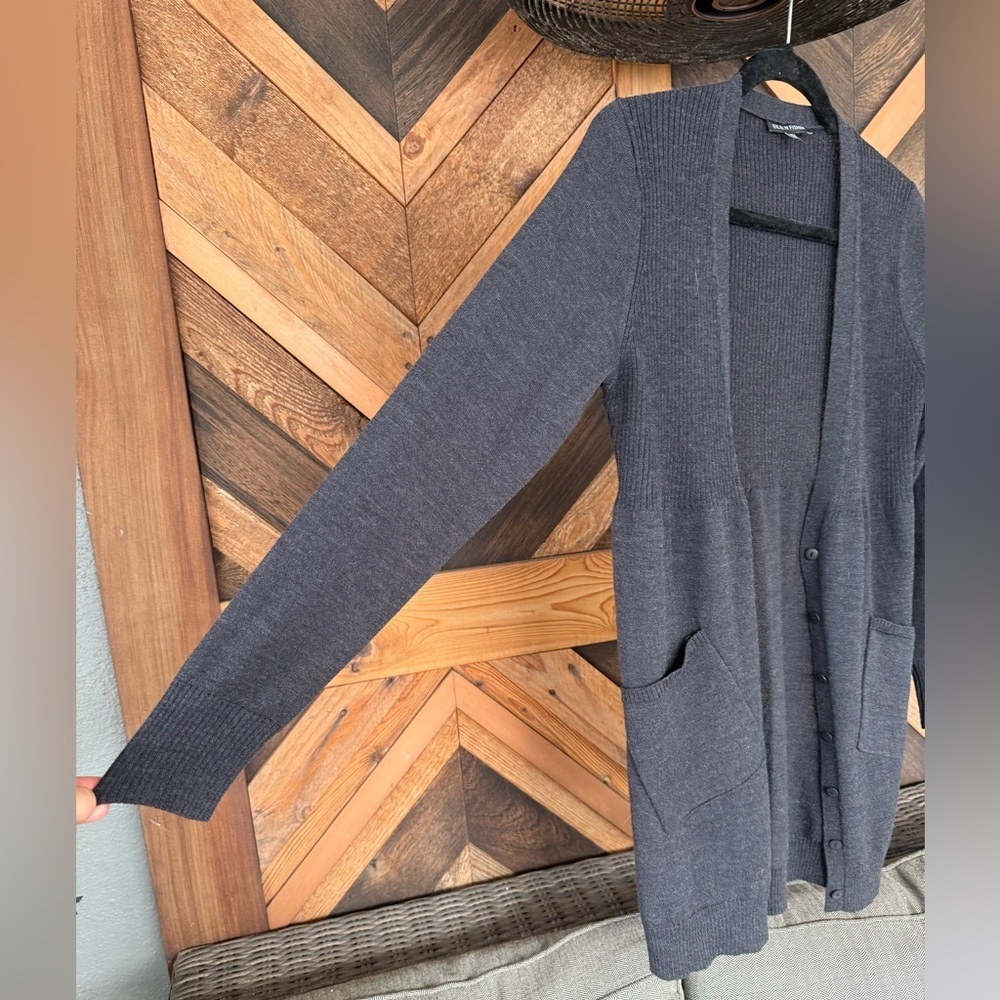 Eileen Fisher Deep Gray Lightweight Wool Cardigan XS - Picture 4 of 8